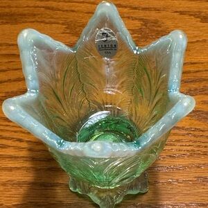 Vintage Fenton Art Glass Green Tulip Candleholder